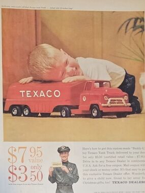 Vintage 1959s Texaco Toy Truck Magazine Ad | Buddy L Tanker Truck Print Ad | MCM